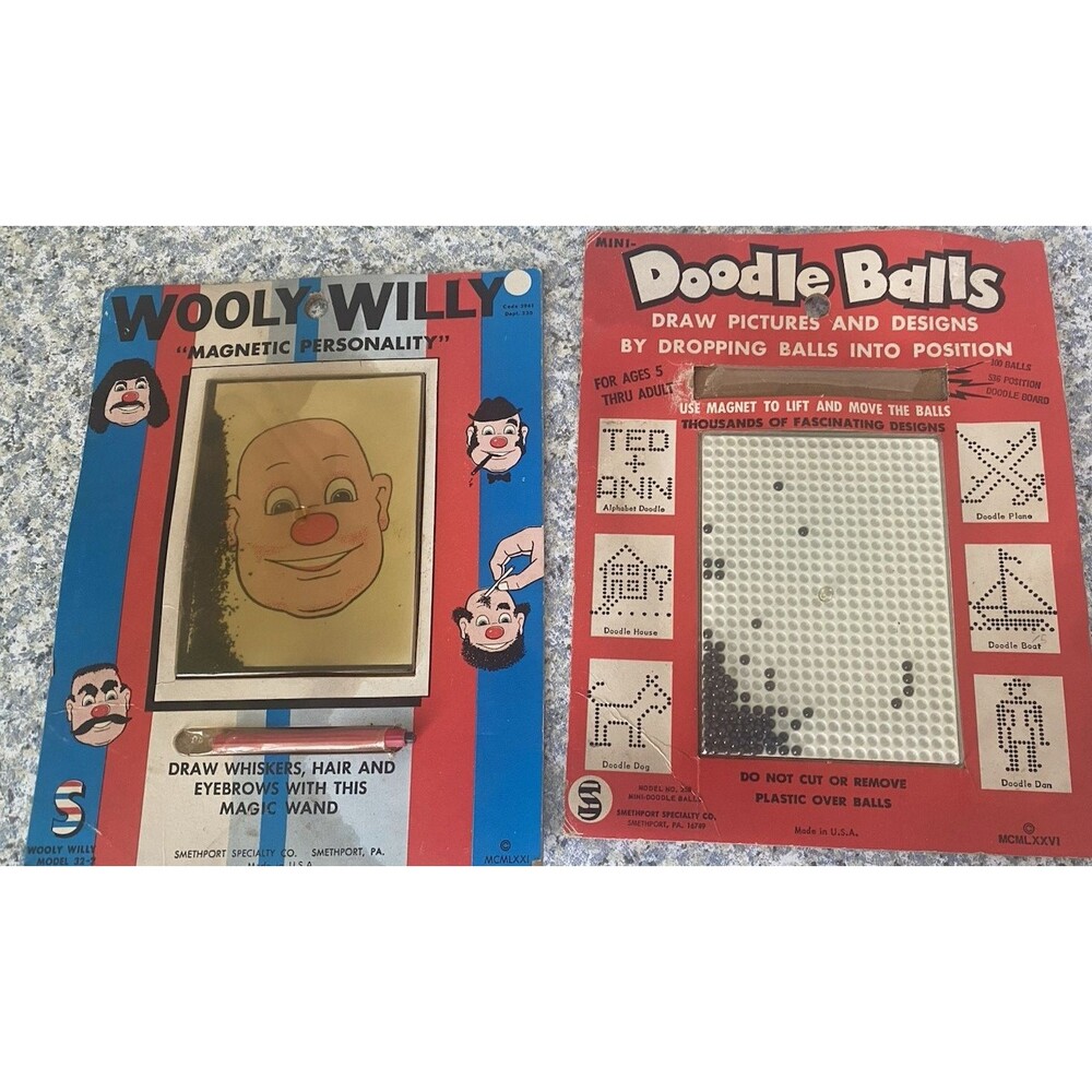 2 Vintage Magnetic  Wooly Willy Doodle Balls  Retro Toys 1971 1976 Smethport